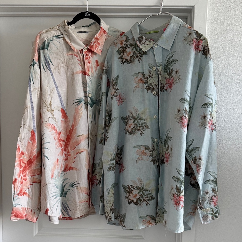 Tommy Bahama Floral Print Casual Shirts - Cream and Blue Sz xxl